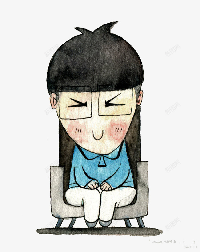 卡通紧张女孩png免抠素材_新图网 https://ixintu.com 害怕 拘谨 沙发 紧张 胆怯