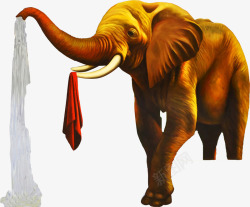 油画大象喷水素材