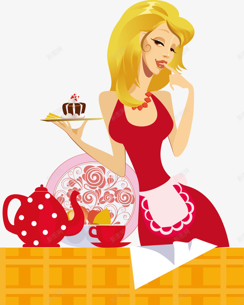 吃甜点的卡通女孩矢量图eps免抠素材_新图网 https://ixintu.com 卡通女孩 甜点 糕点 蛋糕 矢量图