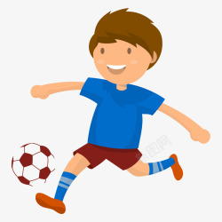蓝色踢足球的运动男孩矢量图素材