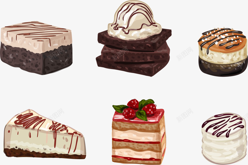 西式甜品矢量图ai免抠素材_新图网 https://ixintu.com 甜品 蛋糕 西式 矢量图