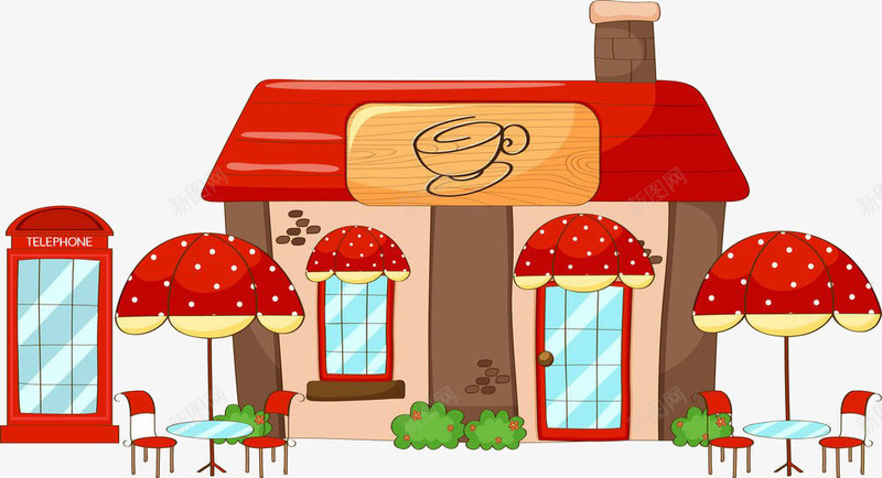 卡通咖啡厅png免抠素材_新图网 https://ixintu.com 卡通 咖啡厅 咖啡厅素材 建筑 雨伞