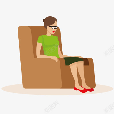 坐在沙发里png免抠素材_新图网 https://ixintu.com 夏日服装 戴眼镜的女人 沙发