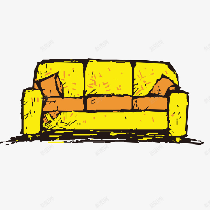 手绘黄色沙发家具png免抠素材_新图网 https://ixintu.com 家具 手绘家具 沙发 黄色沙发
