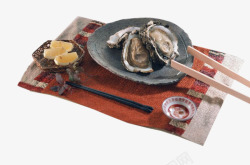 碟子的生蚝和筷子食物素材