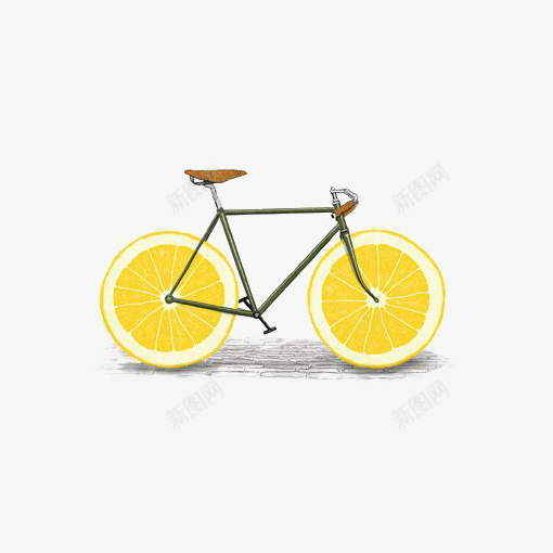 黄色自行车png免抠素材_新图网 https://ixintu.com 手工自行车 方形框架 时尚自行车 棕色车座 橙子 橙子车轮