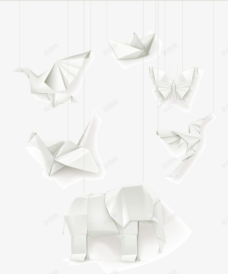 6款白色折纸动物png免抠素材_新图网 https://ixintu.com 折纸动物 折纸动物矢量 白色折纸动物 矢量白色折纸动物