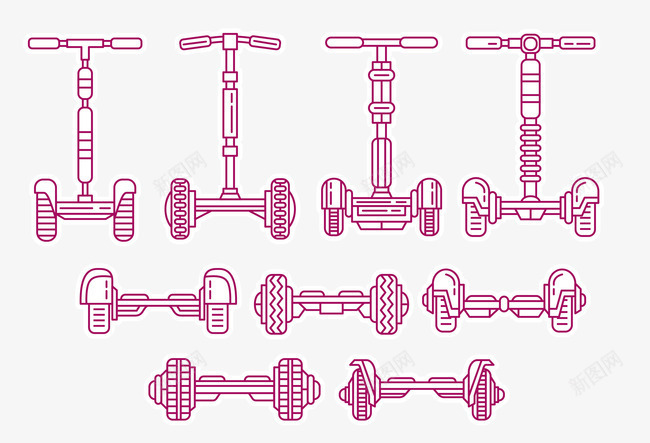 线描平衡车png免抠素材_新图网 https://ixintu.com 交通工具 平衡车 紫色 线描