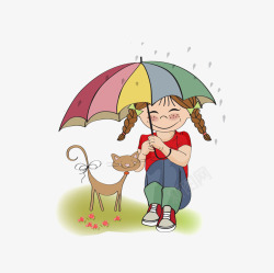 卡通可爱插图下雨天撑伞的小女孩素材