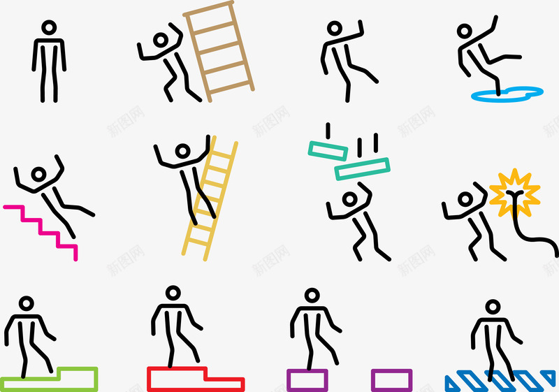 小人爬楼梯png免抠素材_新图网 https://ixintu.com 创意 楼梯 滑倒 矢量PNG 集合 黑色小人