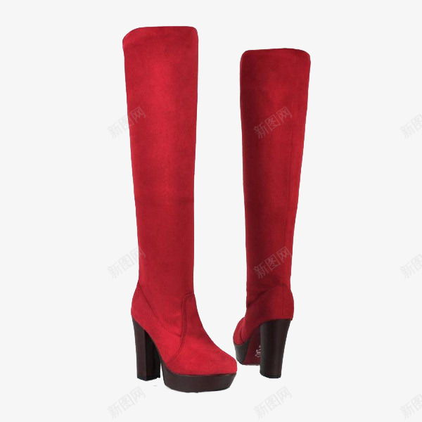 女士过膝靴png免抠素材_新图网 https://ixintu.com 产品实物 大红色 绒布材质 鞋子 高跟 高跟鞋