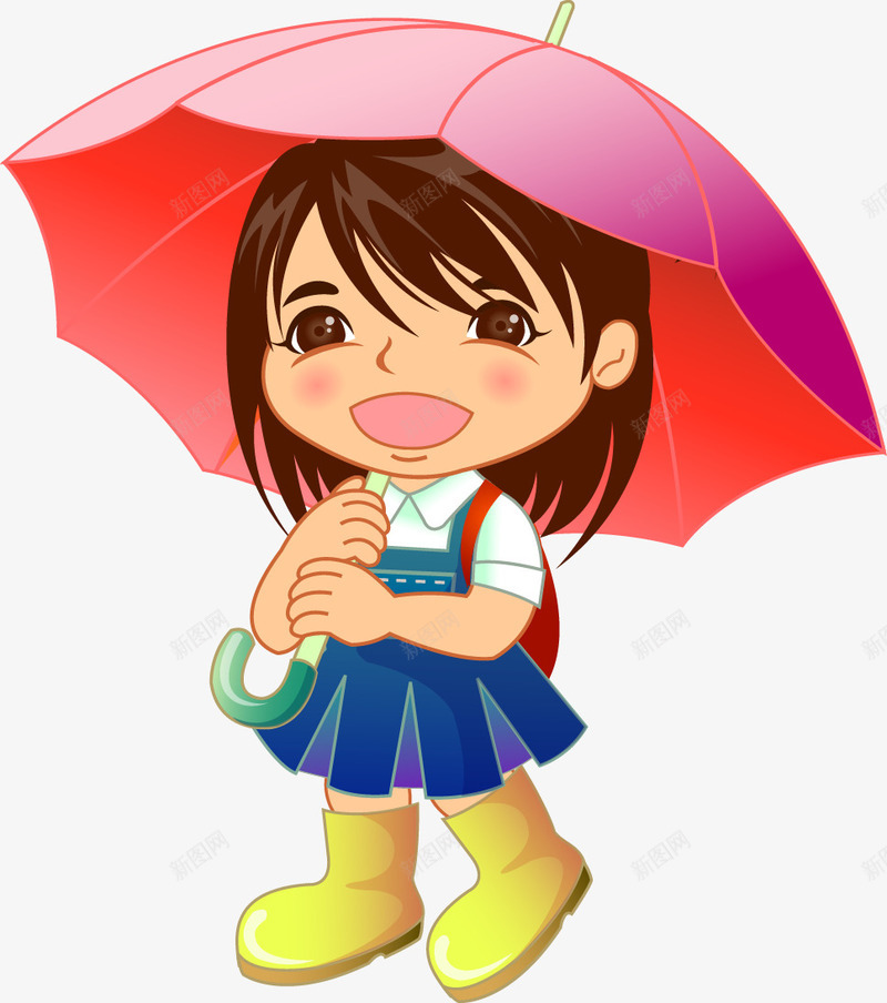 雨伞的小女孩矢量图ai免抠素材_新图网 https://ixintu.com 卡通 可爱 小女孩 雨伞 矢量图