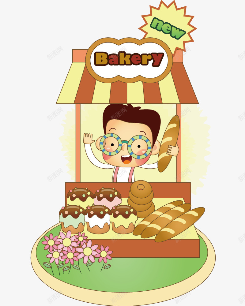 面包和甜品摊png免抠素材_新图网 https://ixintu.com 手绘 插画 甜品 生意 面包 食物