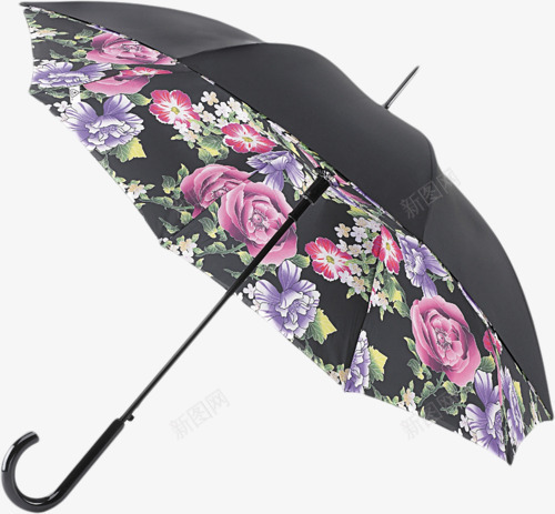 百花黑雨伞png免抠素材_新图网 https://ixintu.com 玫瑰 百花 花朵 黑伞