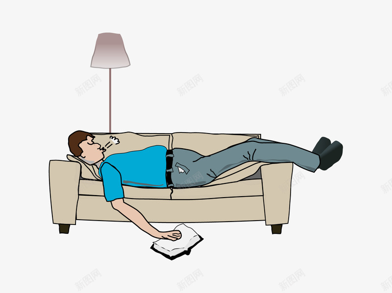 沙发上睡着的男子png免抠素材_新图网 https://ixintu.com 手绘 打鼾 沙发 男子 睡着 睡觉的人