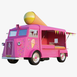 石膏造型车一辆儿童粉色冰淇淋造型早餐车高清图片