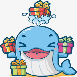 蓝色海豚与礼物矢量图素材