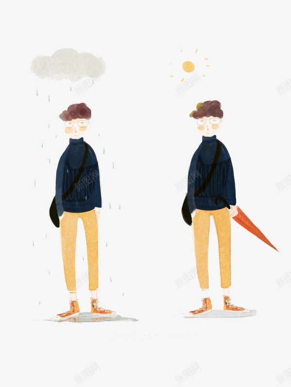 晴雨天的男孩png免抠素材_新图网 https://ixintu.com 卡通 卡通插画 手绘 男孩 雨伞