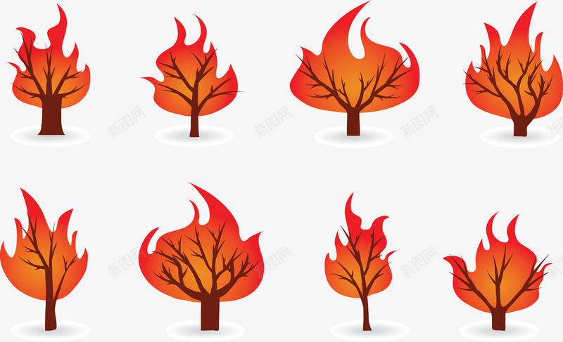 小树着火png免抠素材_新图网 https://ixintu.com 卡通 小树 树干 树枝 火花 着火 红色 集合