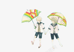 卡通拿着雨伞的男孩素材