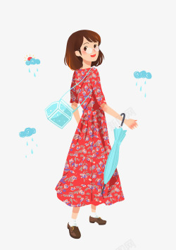 小雨滴雨伞女孩高清图片