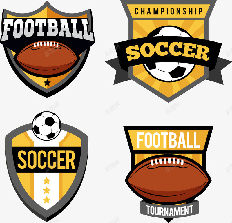 手绘球类运动图标png_新图网 https://ixintu.com 徽章 手绘 橄榄球 足球 队标