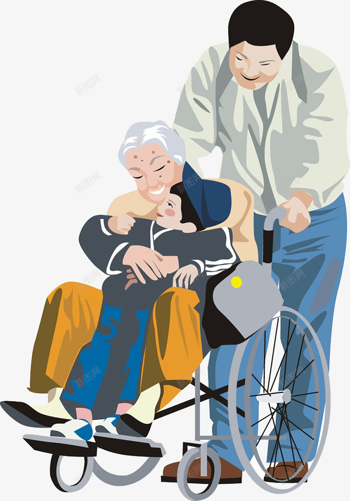 坐在轮椅上的人png免抠素材_新图网 https://ixintu.com 下身残疾 不能动 丧失运动 做轮椅 卡通 受伤 幸福 照顾 疾病 瘫痪 起不来