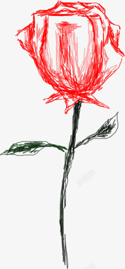 红色手绘玫瑰植物造型素材