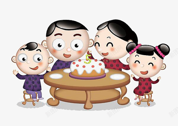 卡通一家人过生日png免抠素材_新图网 https://ixintu.com 一家人 卡通 桌子 蛋糕 过生日