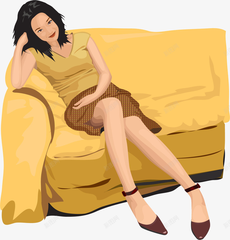 手绘沙发上的美女png免抠素材_新图网 https://ixintu.com 休息 手绘 沙发上的美女