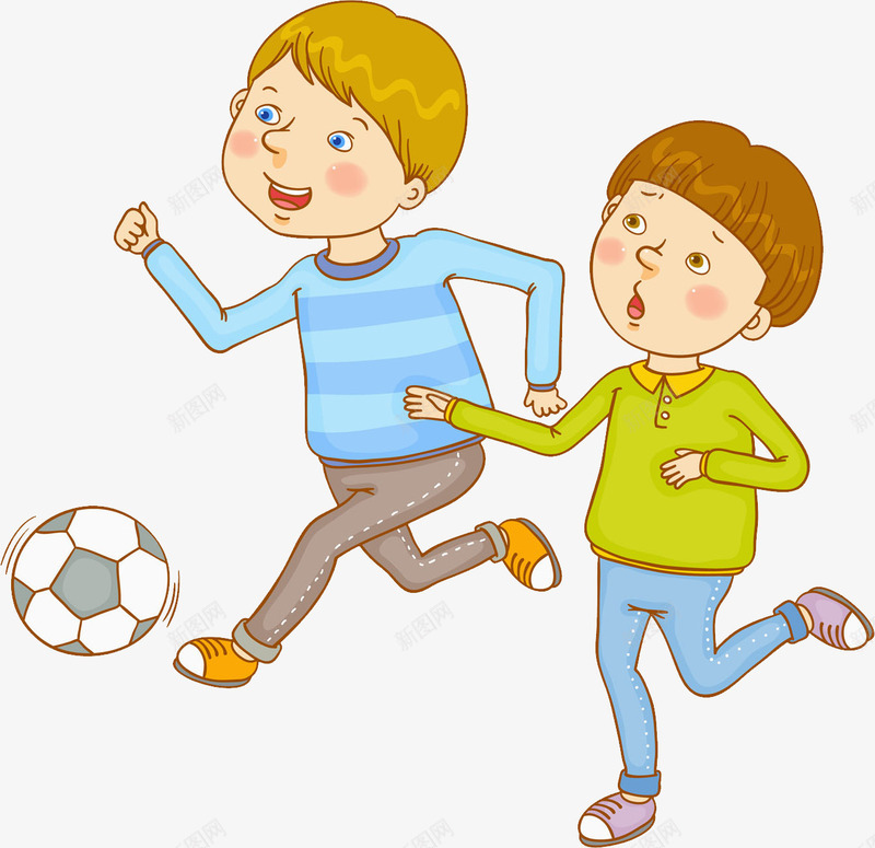 踢足球的小伙伴png免抠素材_新图网 https://ixintu.com 卡通 可爱 手绘 男孩 短头发 绿色 蓝色 足球 运动