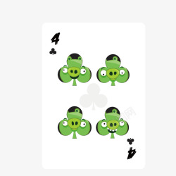 扑克花色四个绿色小猪矢量图素材