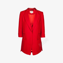 红色七分袖中长款女西装素材