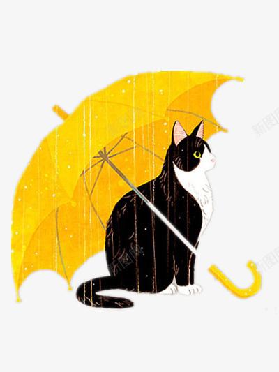 漫画png免抠素材_新图网 https://ixintu.com 下雨天 猫咪 雨伞 黄色