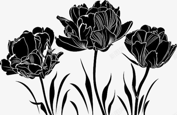 黑色手绘花卉图标图标