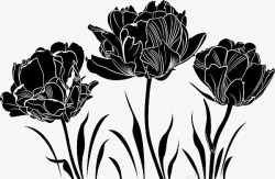 线条花丛黑色手绘花卉图标高清图片