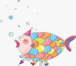 彩色卡通手绘鱼儿造型气泡素材