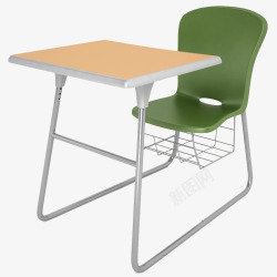 白色学生简单桌子绿色简单学生桌椅高清图片
