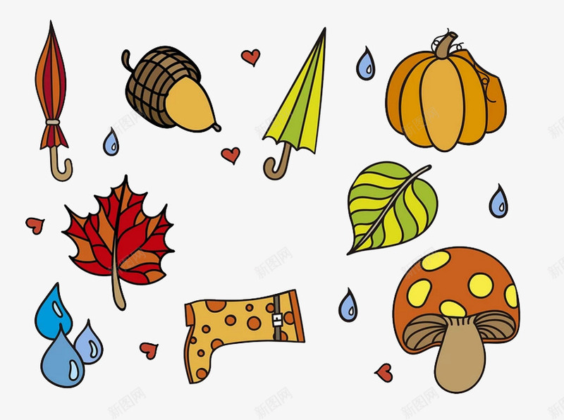 卡通版的植物png免抠素材_新图网 https://ixintu.com png图形 png装饰 下雨 干果 菌类 装饰 雨伞