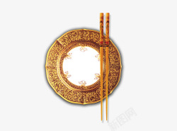 金色筷子餐盘高清图片