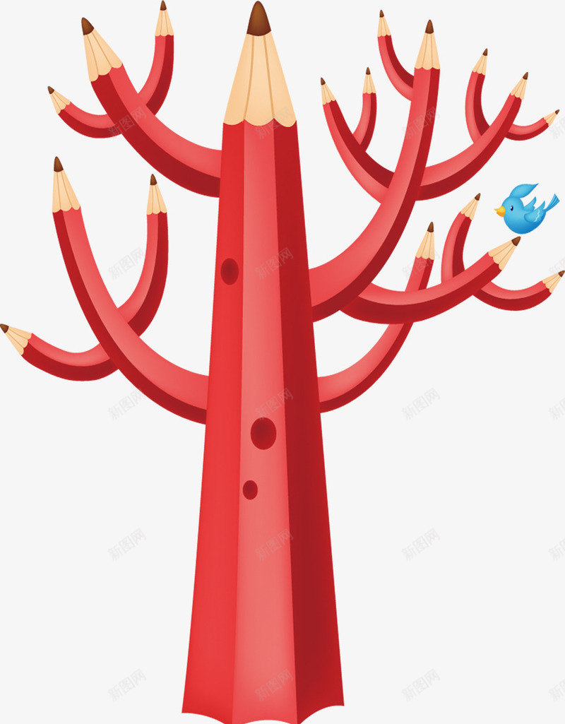 创意手绘扁平红色的铅笔树造型png免抠素材_新图网 https://ixintu.com 创意 扁平 红色 造型 铅笔