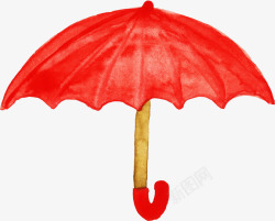 红色水彩雨伞简图素材