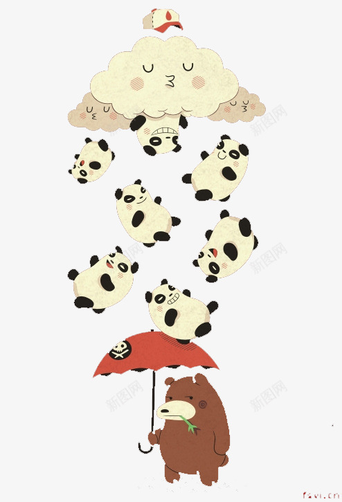 熊猫png免抠素材_新图网 https://ixintu.com 下雨 云朵 手绘 熊熊 雨伞