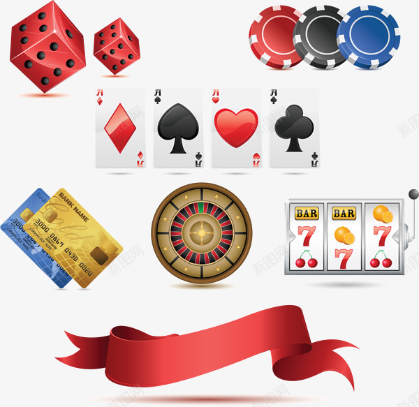 赌场元素psd免抠素材_新图网 https://ixintu.com 扑克 赌场 银行卡 骰子