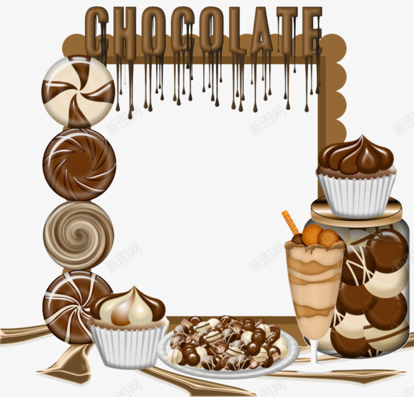 甜品店边框png免抠素材_新图网 https://ixintu.com 巧克力 相框 边框