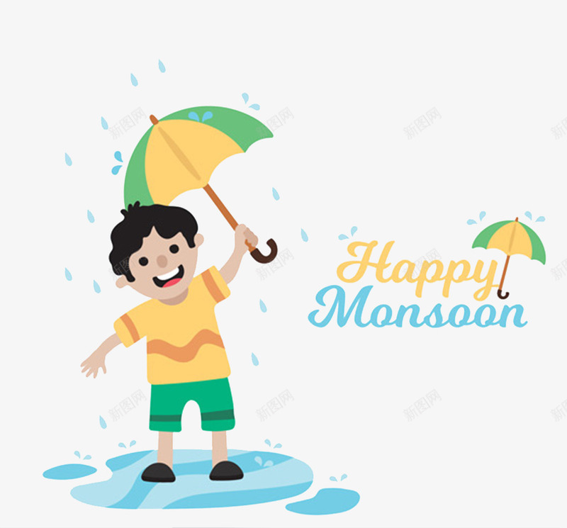 打伞的男孩png免抠素材_新图网 https://ixintu.com 卡通 可爱的 小男孩 帅气的 简笔 雨伞 雨水