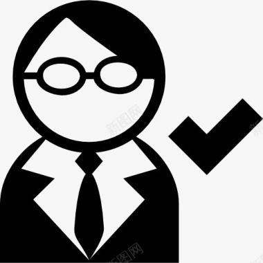 用户与西装领带眼镜和CheckMark图标图标