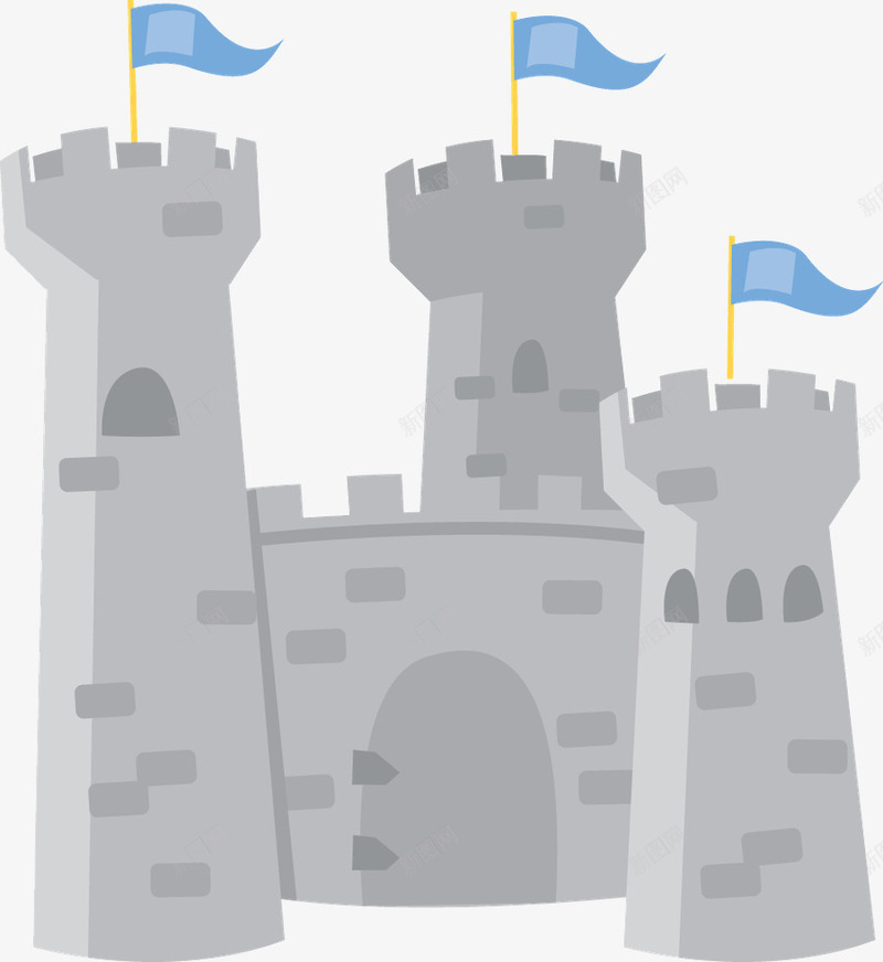 卡通灰色城堡带蓝旗帜png免抠素材_新图网 https://ixintu.com 卡通城堡 城堡 旗子 旗帜 灰色
