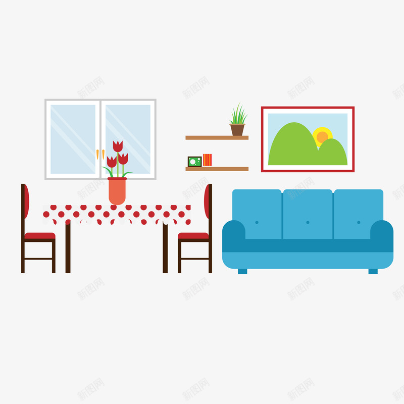 整洁小户型客厅矢量图ai免抠素材_新图网 https://ixintu.com 客厅 户型 整洁 沙发 矢量图