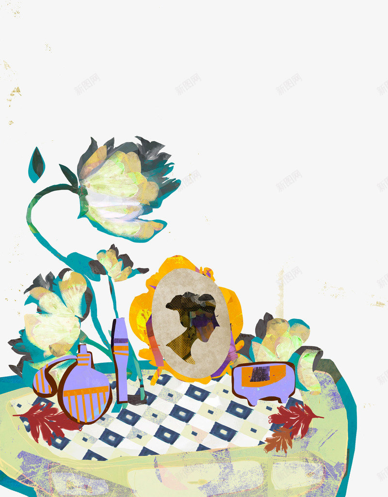 油画桌子上的东西png免抠素材_新图网 https://ixintu.com 创意 多彩 手绘 油画 简约 花朵 通用 镜子